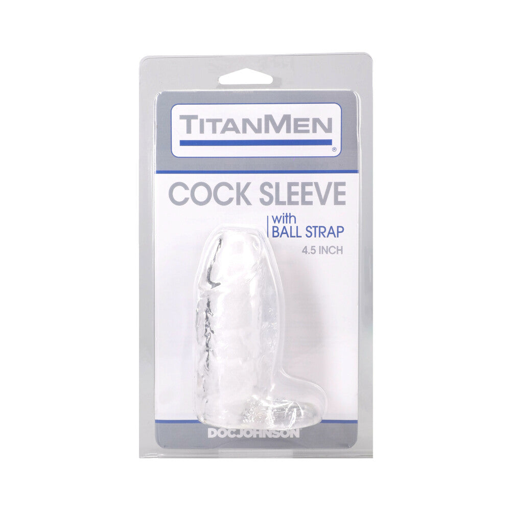 DOC JOHNSON - TITANMEN COCK SLEEVE WITH BALL STRAP 4.5 IN. CLEAR