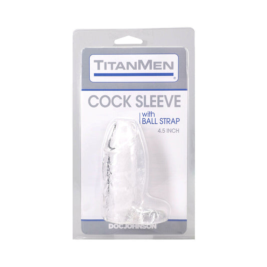 DOC JOHNSON - TITANMEN COCK SLEEVE WITH BALL STRAP 4.5 IN. CLEAR