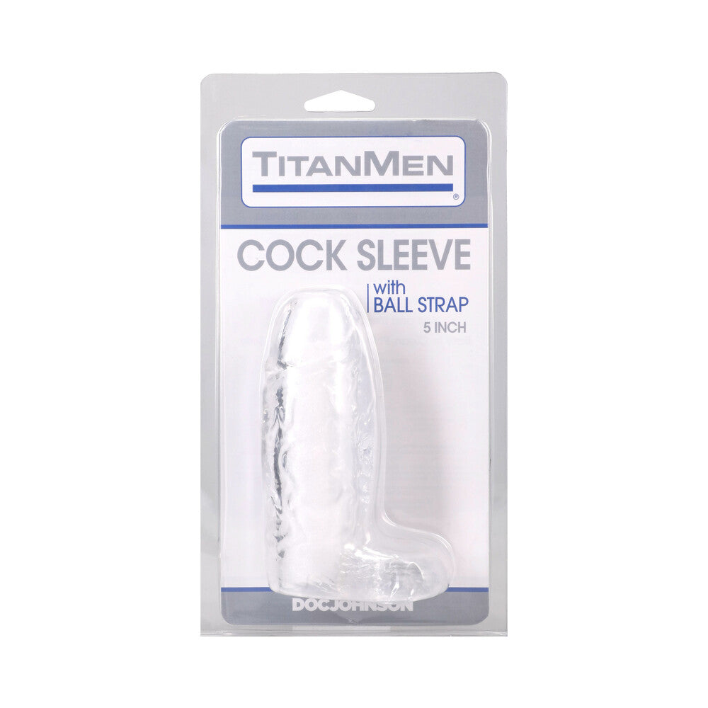 DOC JOHNSON - TITANMEN COCK SLEEVE WITH BALL STRAP 5 IN. CLEAR