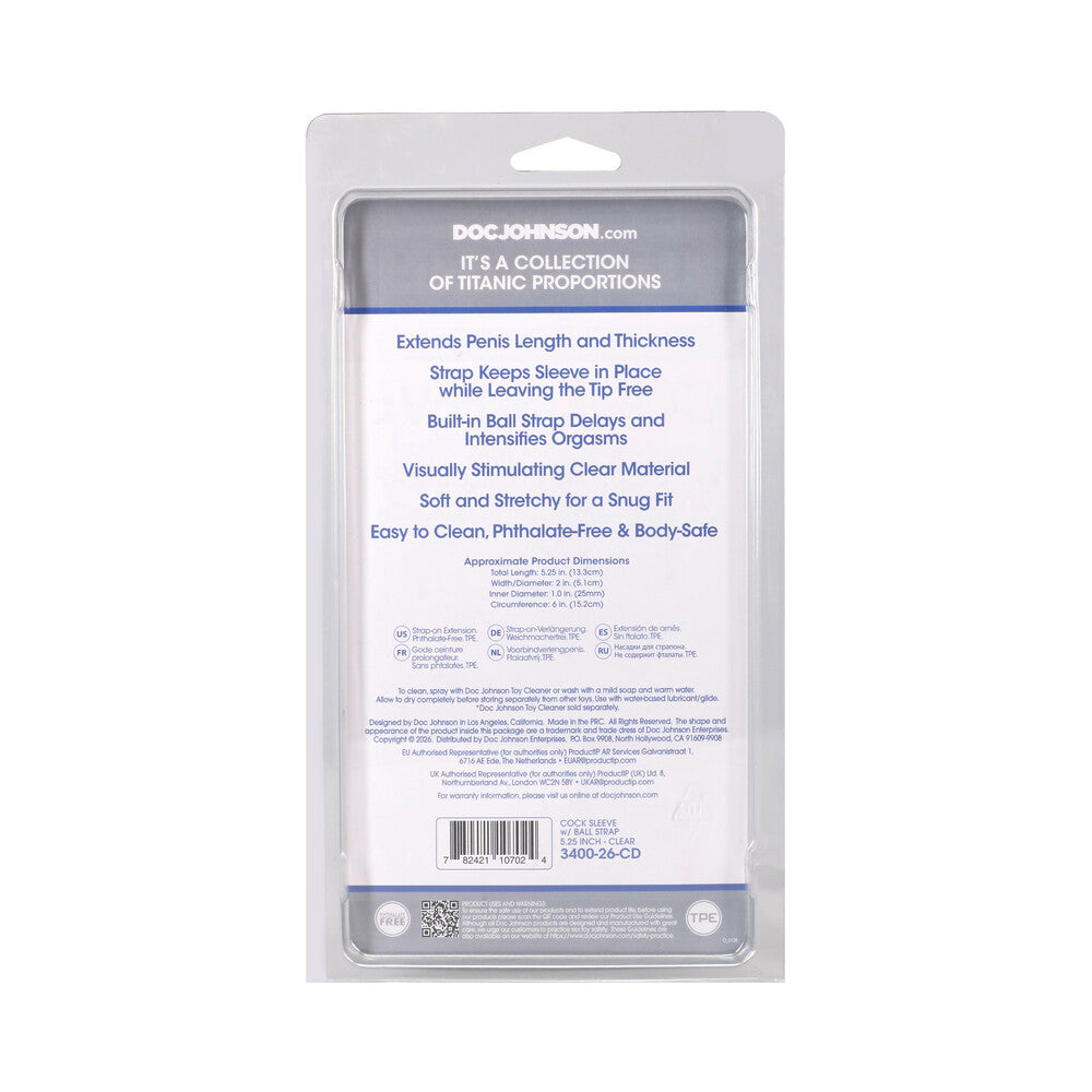 DOC JOHNSON - TITANMEN COCK SLEEVE WITH BALL STRAP 5 IN. CLEAR
