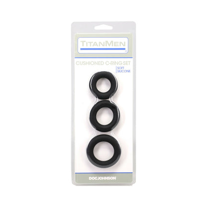 DOC JOHNSON - TITANMEN CUSHIONED C-RING 3 PIECE SILICONE SET BLACK