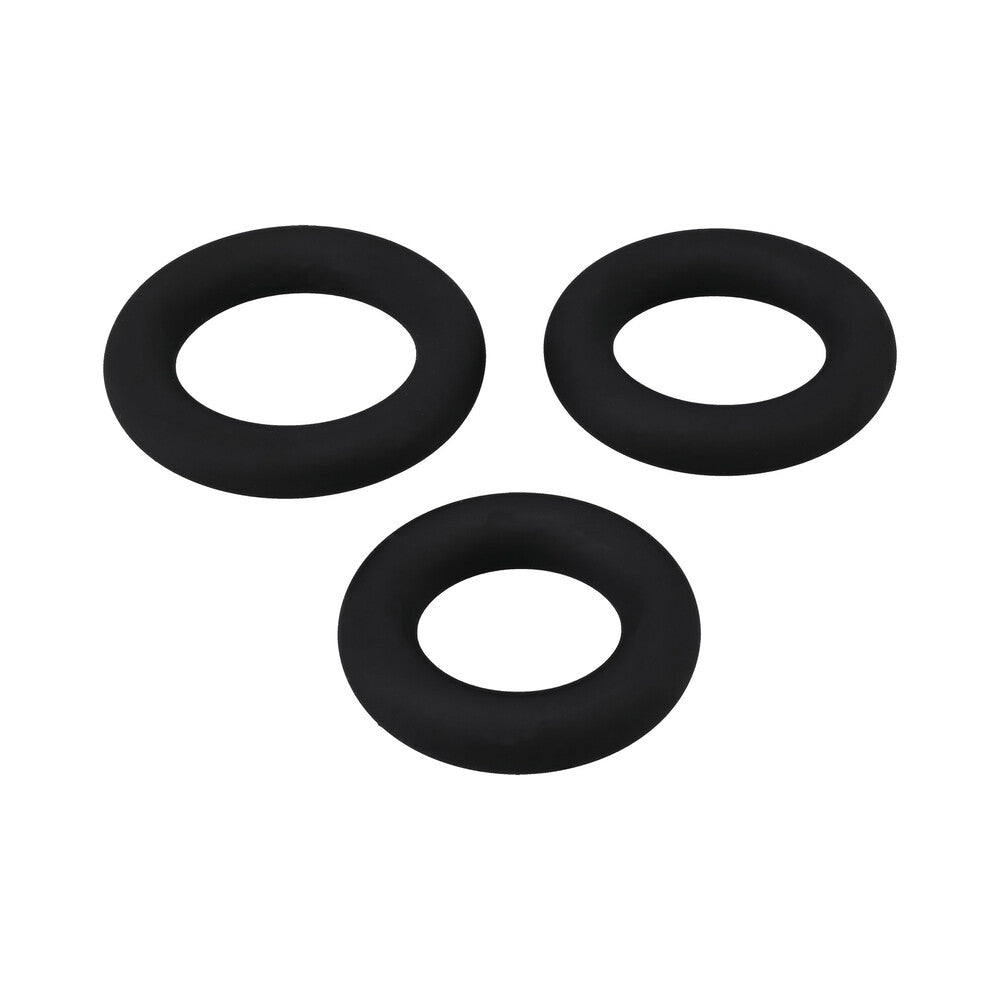 DOC JOHNSON - TITANMEN CUSHIONED C-RING 3 PIECE SILICONE SET BLACK