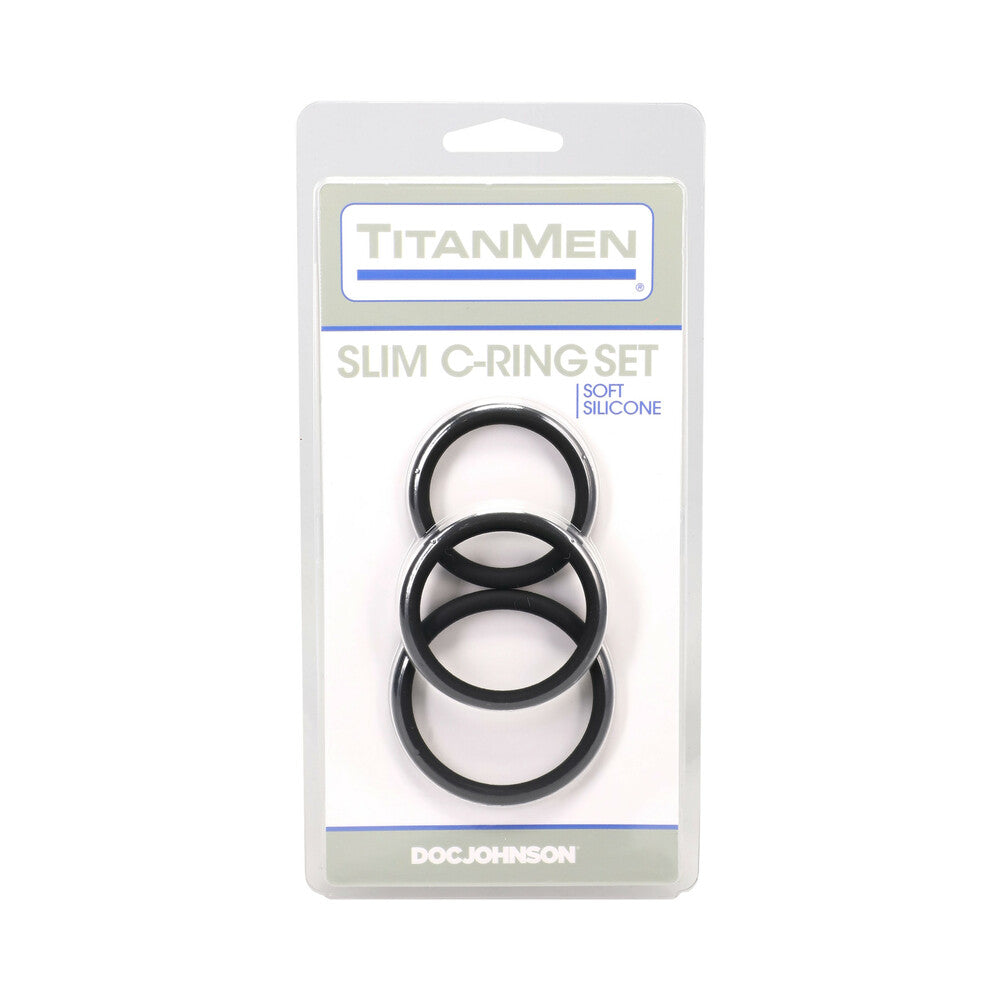 DOC JOHNSON - TITANMEN SLIM C-RING 3 PIECE SILICONE SET BLACK