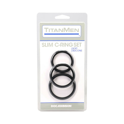 DOC JOHNSON - TITANMEN SLIM C-RING 3 PIECE SILICONE SET BLACK