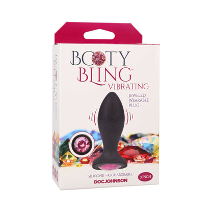 DOC JOHNSON - BOOTY BLING JEWELED WEARABLE VIBRATING SILICONE PLUG 3 IN. PINK