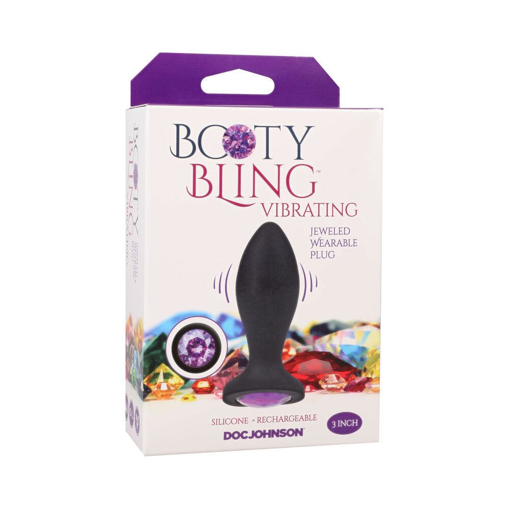 DOC JOHNSON - BOOTY BLING JEWELED WEARABLE VIBRATING SILICONE PLUG 3 IN. PURPLE