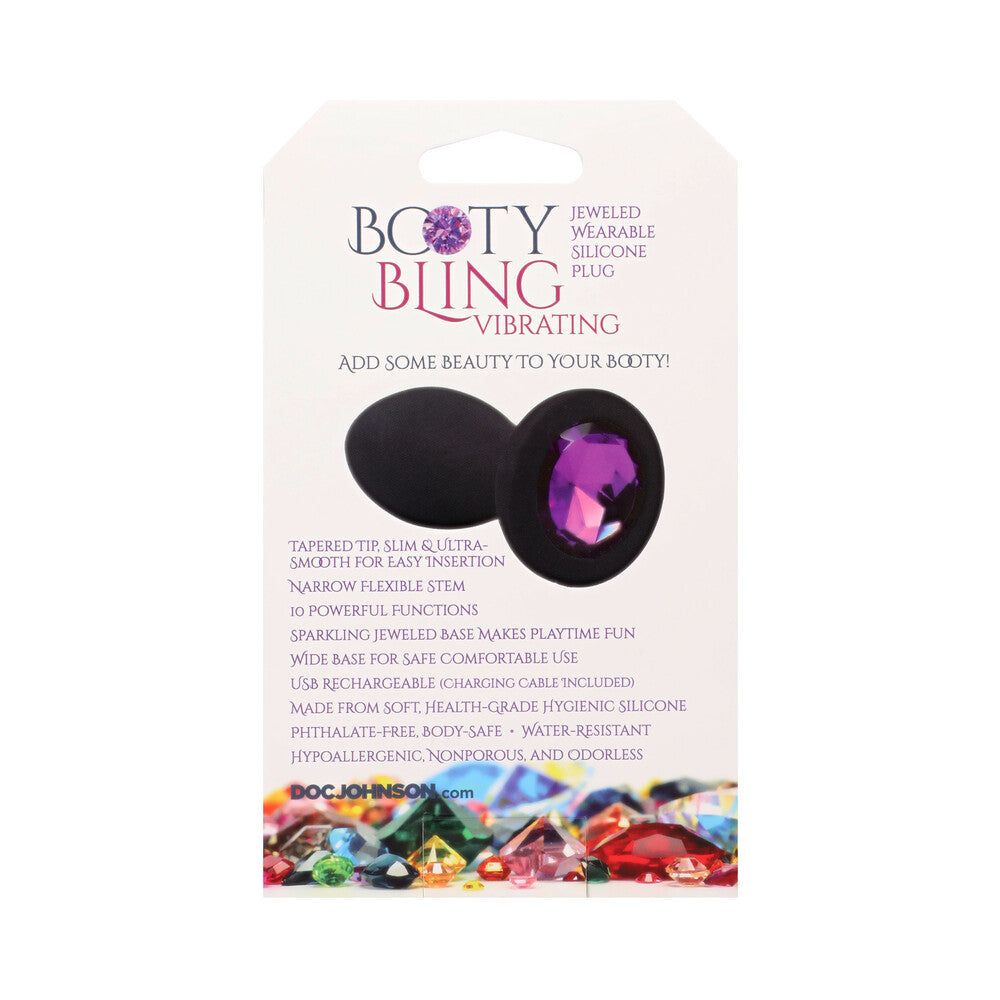 DOC JOHNSON - BOOTY BLING JEWELED WEARABLE VIBRATING SILICONE PLUG 3 IN. PURPLE