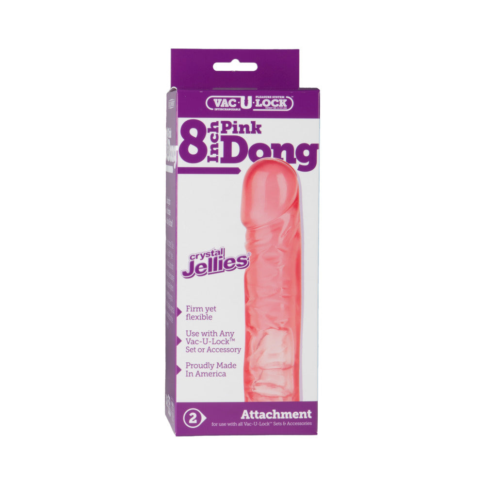 DOC JOHNSON - VAC-U-LOCK - 8 INCH PINK DONG - CRYSTAL JELLIES