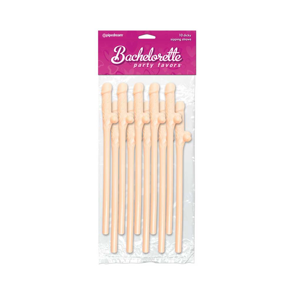 BACHELORETTE PARTY FAVORS 10-PIECE DICKY SIPPING STRAWS BEIGE
