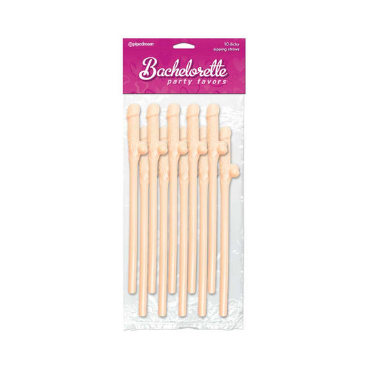 BACHELORETTE PARTY FAVORS 10-PIECE DICKY SIPPING STRAWS BEIGE
