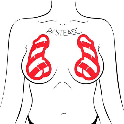 PASTEASE CANDY CANE PENIS PASTIES RED/WHITE