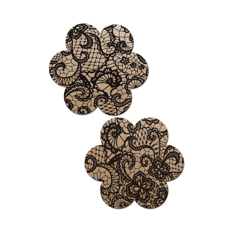PASTEASE - LACE FLOWER PASTIES BEIGE/BLACK