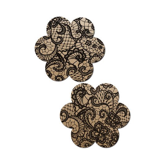PASTEASE - LACE FLOWER PASTIES BEIGE/BLACK
