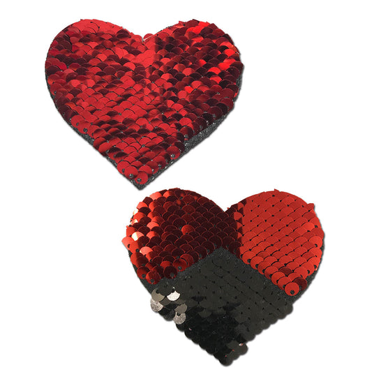 PASTEASE COLOR CHANGING SEQUIN HEART PASTIES RED/BLACK