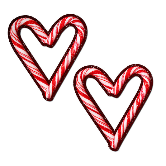 PASTEASE PEEK-A-BOOB CANDY CANE HEART PASTIES RED/WHITE