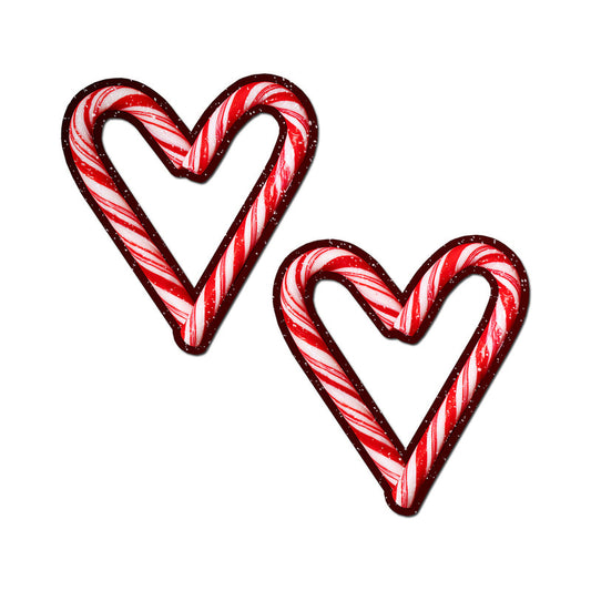 PASTEASE - PEEK-A-BOOB CANDY CANE HEART PASTIES RED/WHITE