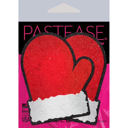 PASTEASE GLITTER SANTA MITTENS PASTIES RED/WHITE
