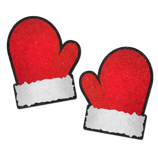 PASTEASE GLITTER SANTA MITTENS PASTIES RED/WHITE
