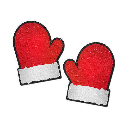 PASTEASE - GLITTER SANTA MITTENS PASTIES RED/WHITE