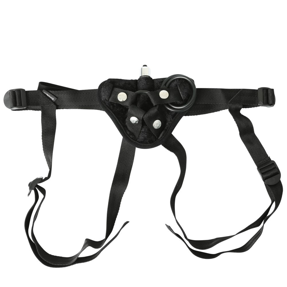 SPORTSHEETS ADJUSTABLE VIBRATING BLACK VELVET STRAP-ON HARNESS