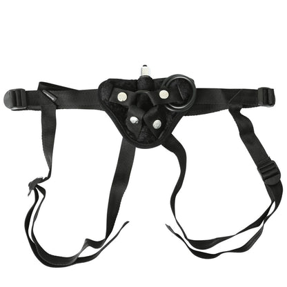SPORTSHEETS ADJUSTABLE VIBRATING BLACK VELVET STRAP-ON HARNESS