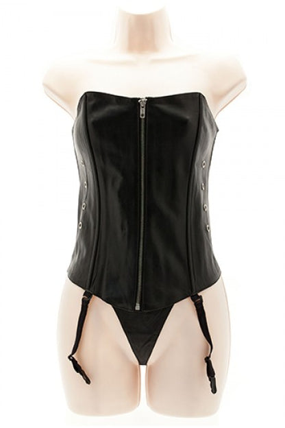 STORMY LEATHER - CORSET NEGRO,CUERO C/TANGA TM