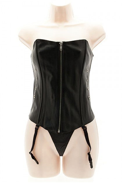 STORMY LEATHER - CORSET NEGRO,CUERO C/TANGA TM