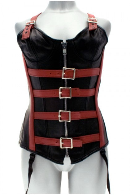 STORMY LEATHER - CORSET NEGRO C/ ROJO,CUERO HEBILLAS C/TANGA TM