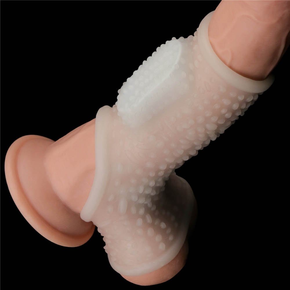 LOVETOY - VIBRATING DRIP KNIGHTS RING WITH SCROTUM SLEEVE (WHITE)