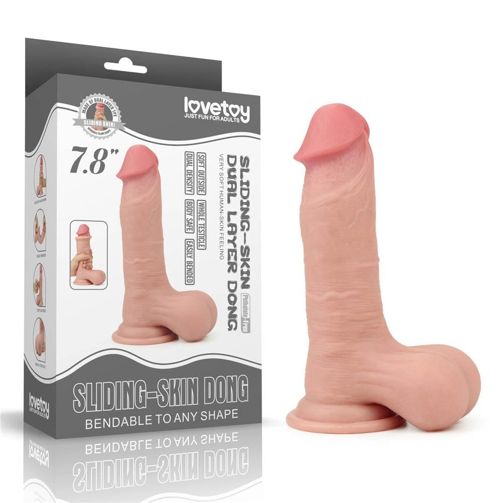 LOVETOY - 7.8'' SLIDING SKIN DUAL LAYER DONG - WHOLE TESTICLE