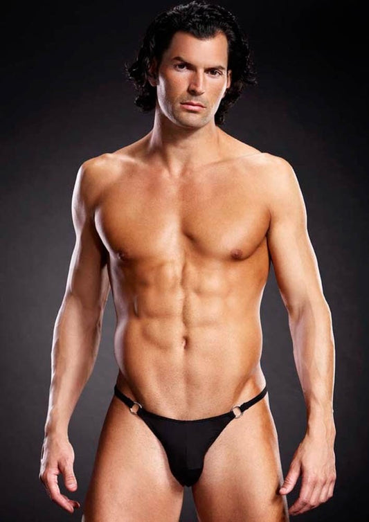 BLUE LINE - MICROF. THONG W. METAL RINGS BL. L/XL