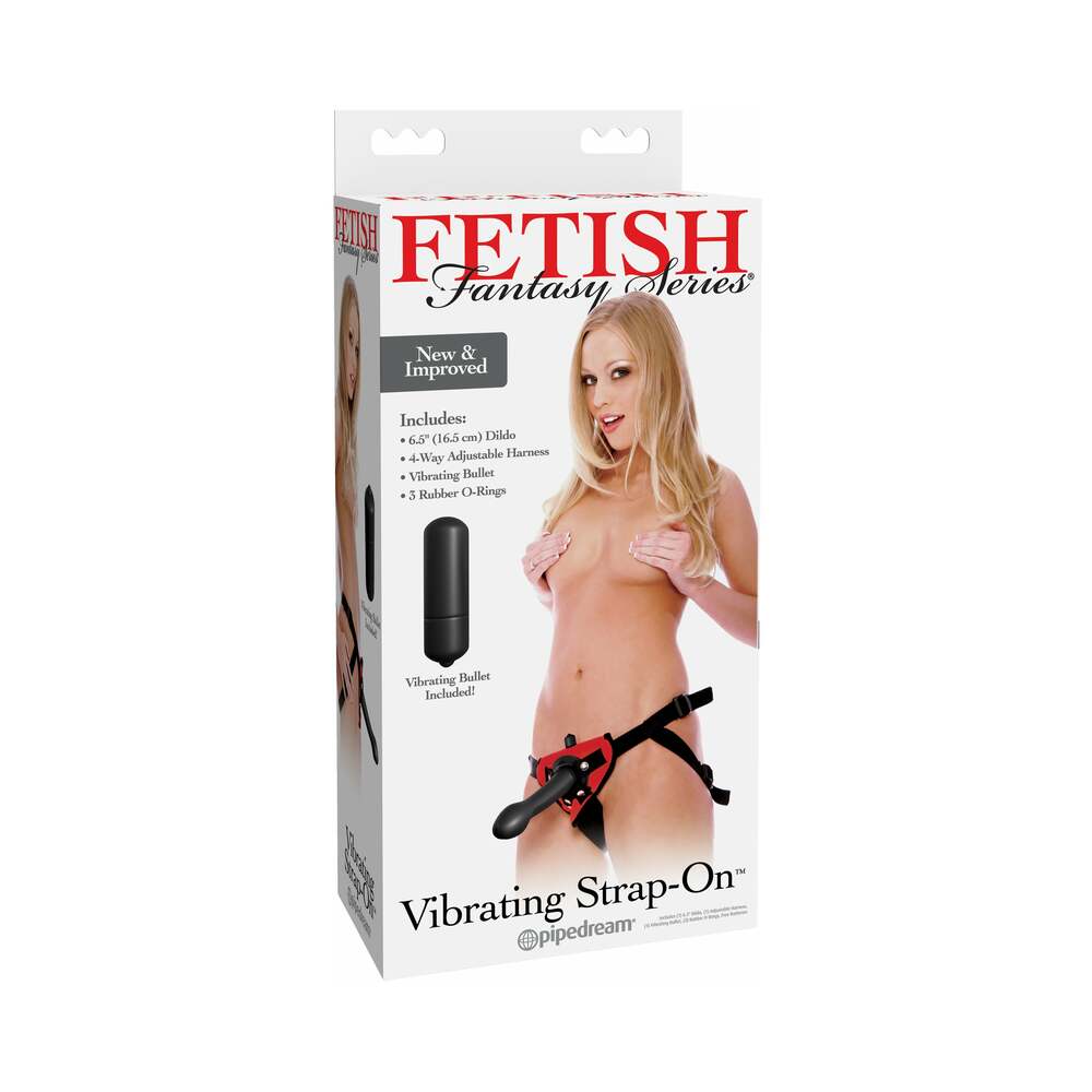 FETISH FANTASY SERIES 6-PIECE VIBRATING STRAP-ON SET WITH 6 IN. DILDO RED/BLACK