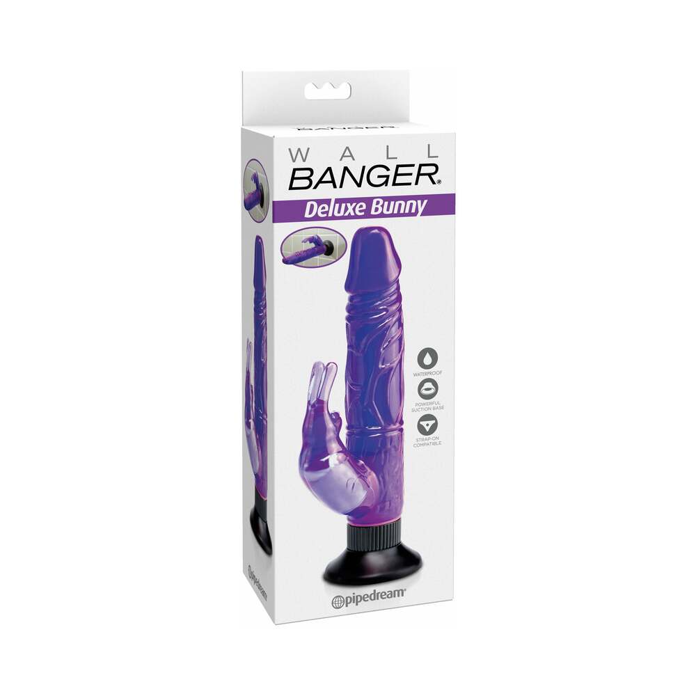 WATERPROOF WALL BANGERS DELUXE BUNNY REALISTIC RABBIT VIBRATOR WITH SUCTION CUP PURPLE