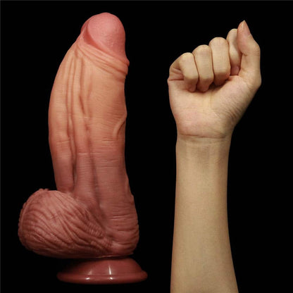 LOVETOY - 10" DUAL-LAYERED SILICONE NATURE COCK BROWN_B0O50_3