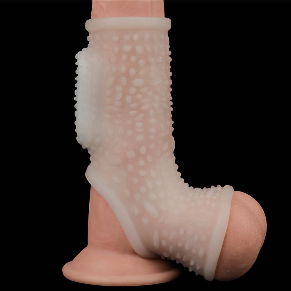 LOVETOY - VIBRATING DRIP KNIGHTS RING WITH SCROTUM SLEEVE (WHITE)