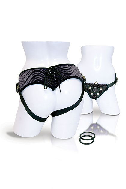 SPORTSHEETS - VIBRATING CORSETTE STRAP-ON - BLACK
