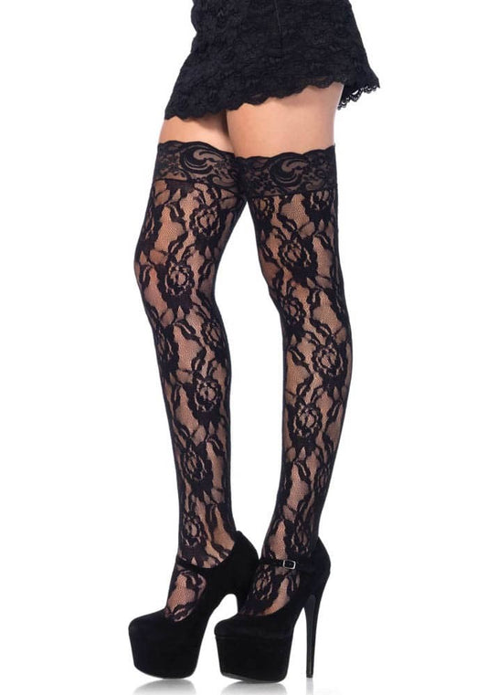 LEG AVENUE - 729762 LACE THI HI W/LACE TOP O/S BLK