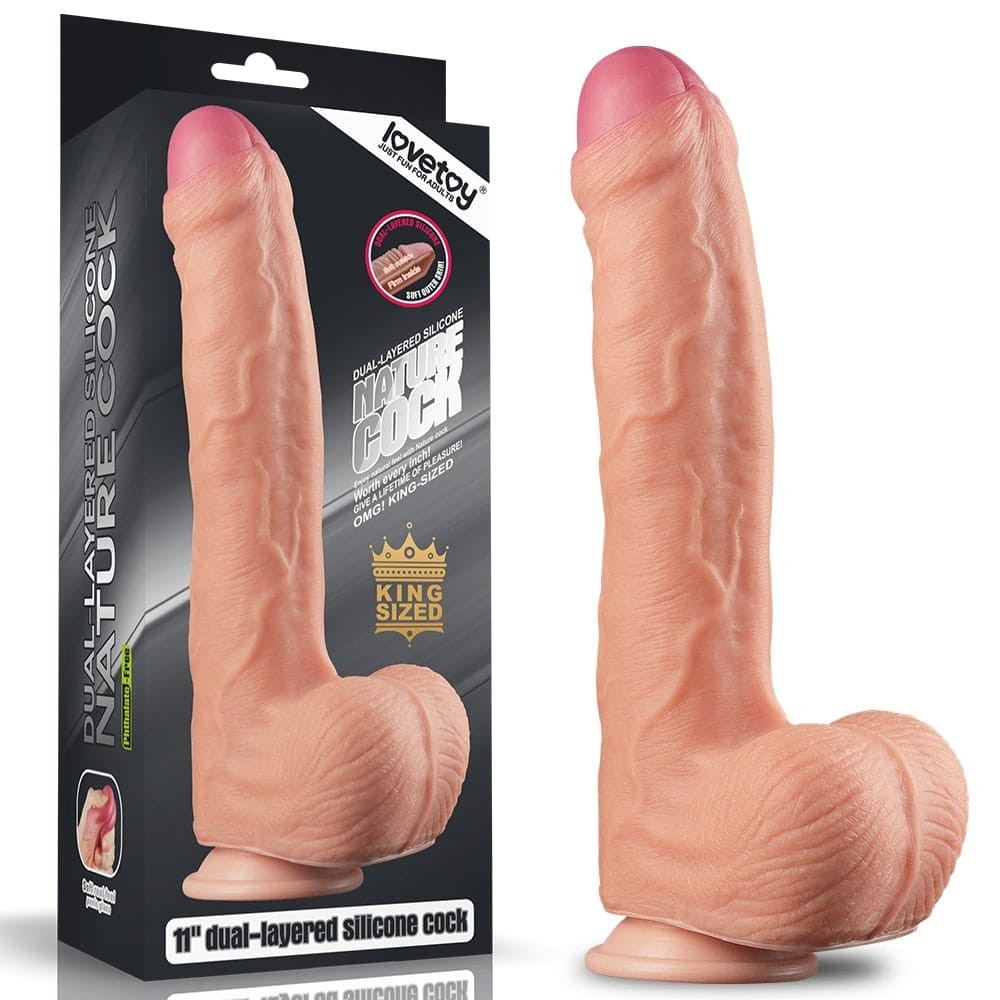 LOVETOY - 11" DUAL LAYER PLATINUM SILICONE COCK