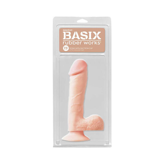BASIX RUBBER WORKS 7.5 IN. DONG WITH BALLS & SUCTION CUP BEIGE