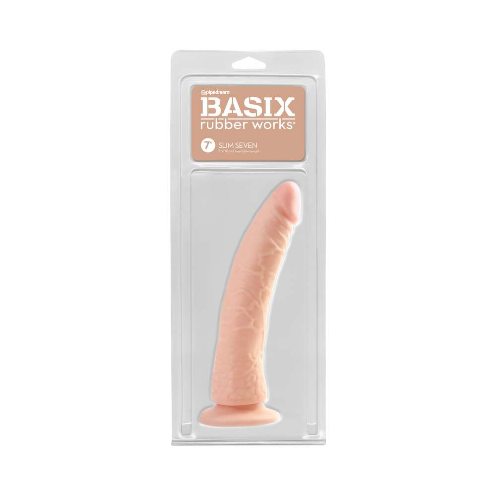 PIPEDREAM - BASIX RUBBER WORKS SLIM SEVEN 7 IN. DILDO WITH SUCTION CUP BROWN