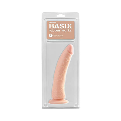 PIPEDREAM - BASIX RUBBER WORKS SLIM SEVEN 7 IN. DILDO WITH SUCTION CUP BROWN