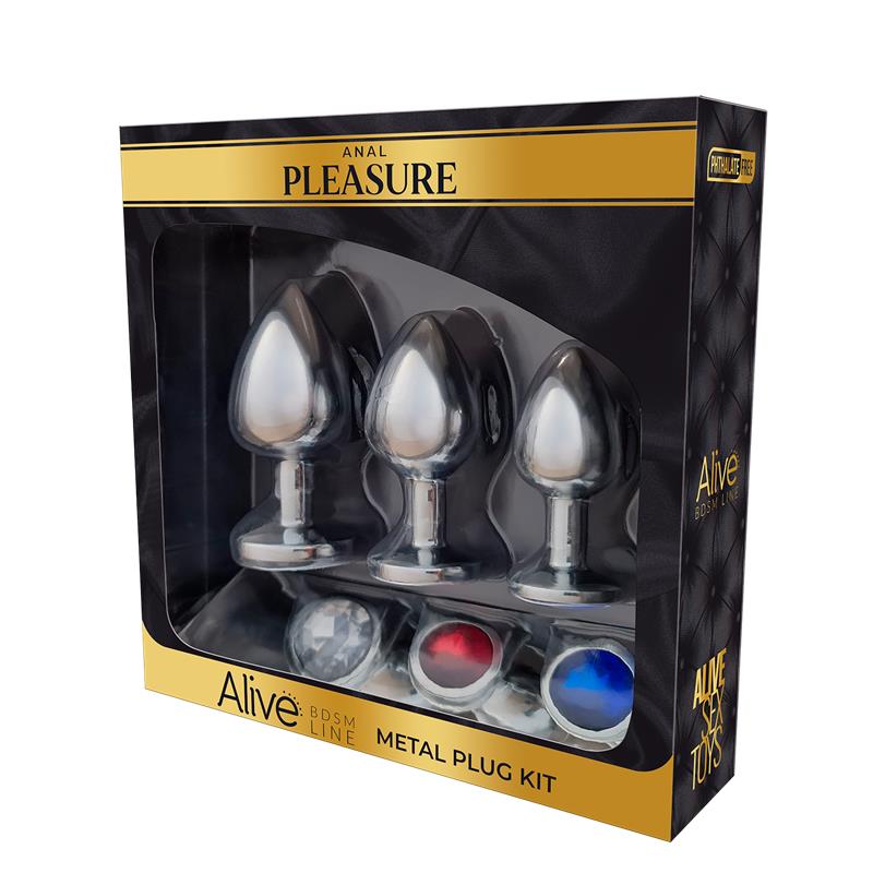 ALIVE - 3 METAL BUTT PLUG SET WITH JEWEL