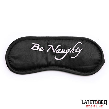 SET DE BDSM LATETOBED - CONJUNTO DE 3 PIEZAS: MÁSCARA, ESPOSAS Y PLUMERO, NEGRO