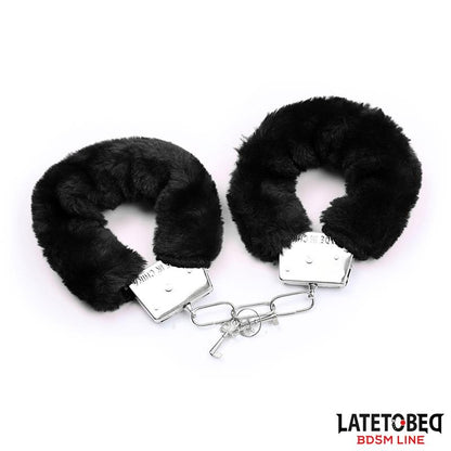 SET DE BDSM LATETOBED - CONJUNTO DE 3 PIEZAS: MÁSCARA, ESPOSAS Y PLUMERO, NEGRO