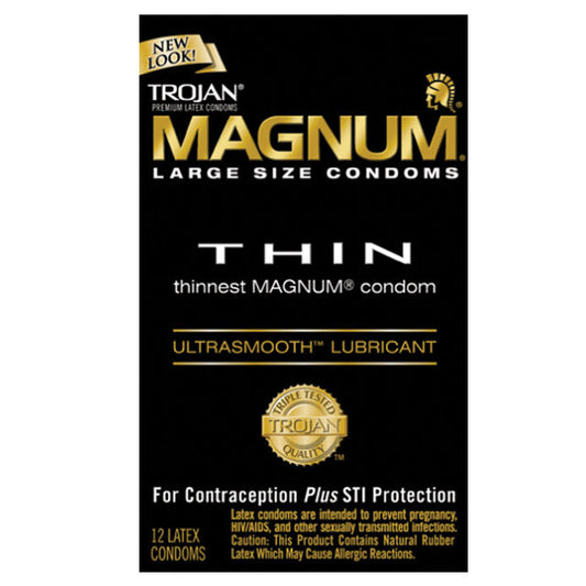 TROJAN MAGNUM THIN LARGE SIZE CONDOMS WITH ULTRASMOOTH LUBRICANT 12-PACK