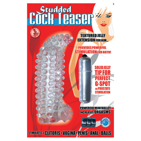 STUDDED COCK TEASER WATERPROOF PENIS EXTENSION WITH BULLET