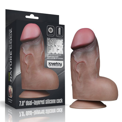 LOVETOY - 7" DUAL-LAYERED SILICONE NATURE COCK BROWN