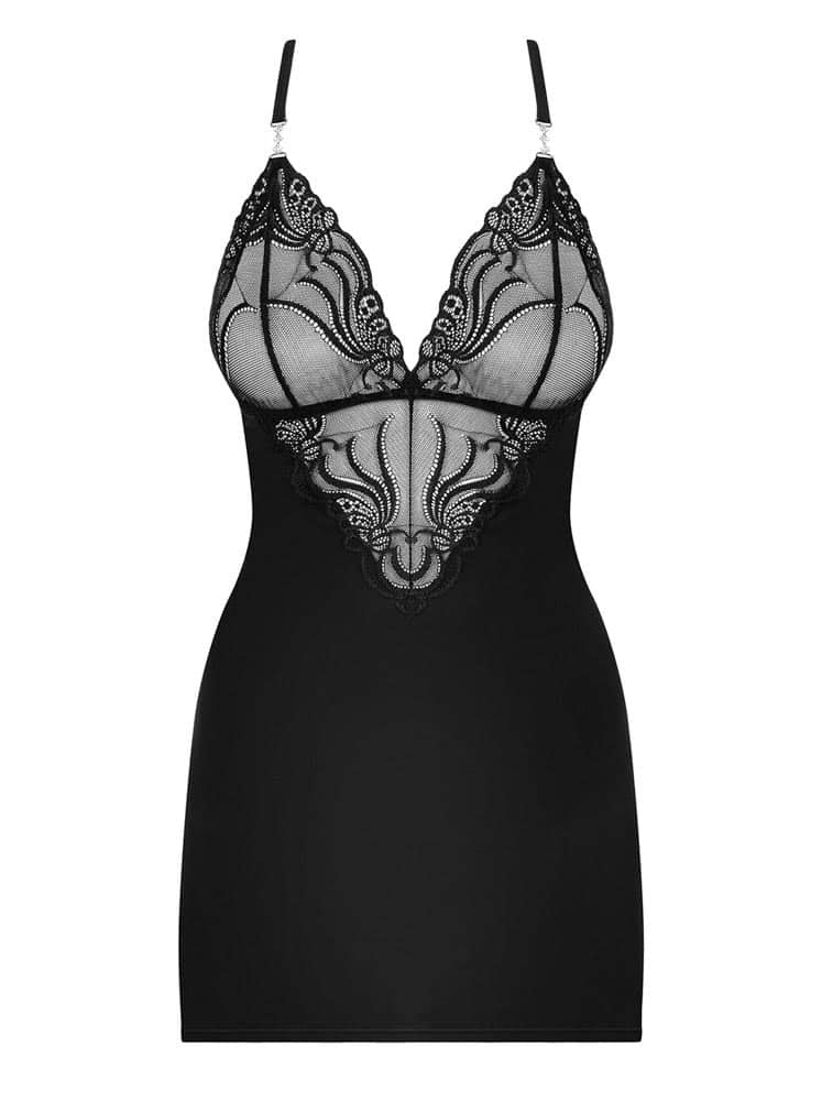 OBSESSIVE - 828-CHE-1 CHEMISE & THONG  S/M
