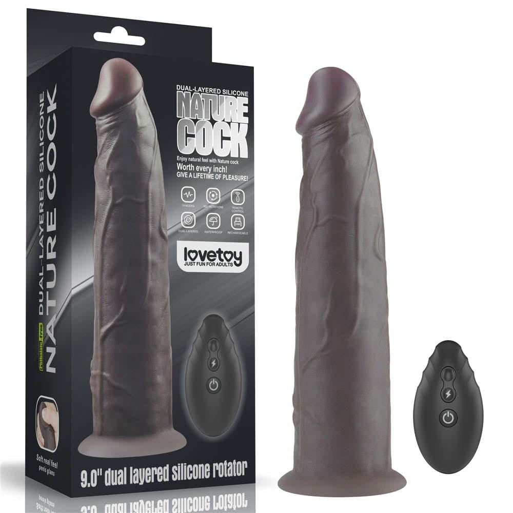 LOVETOY - 9'' DUAL LAYERED SILICONE ROTATOR BROWN