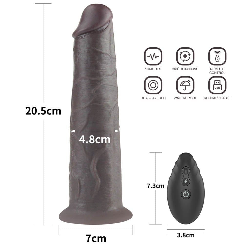 LOVETOY - 8'' DUAL LAYERED SILICONE ROTATOR BROWN